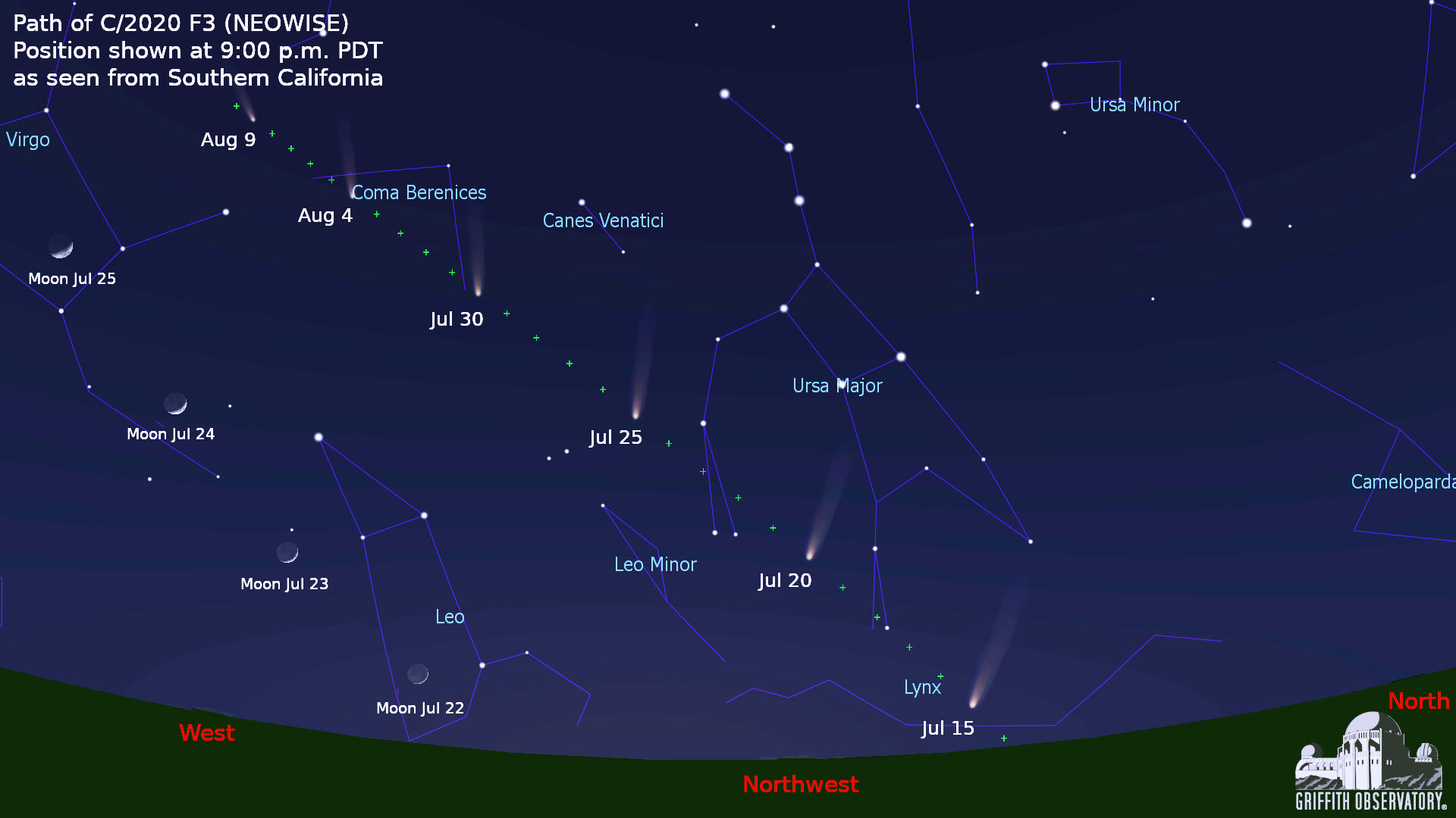 EVENING SKY CHART for Comet NEOWISE