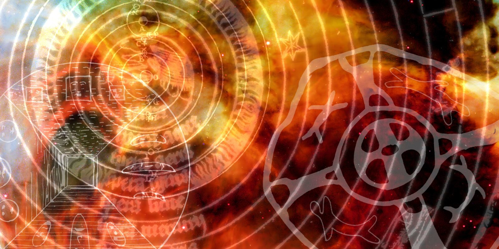 Cosmograms layered over a nebula.