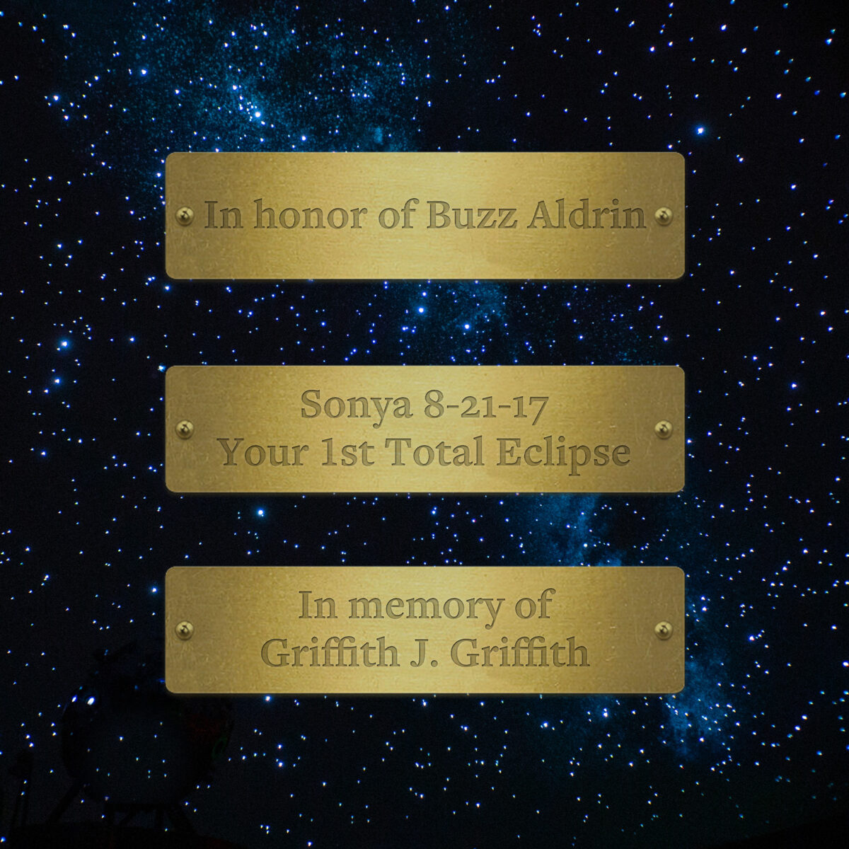 Sample plaques for the Name a Seat Campaign