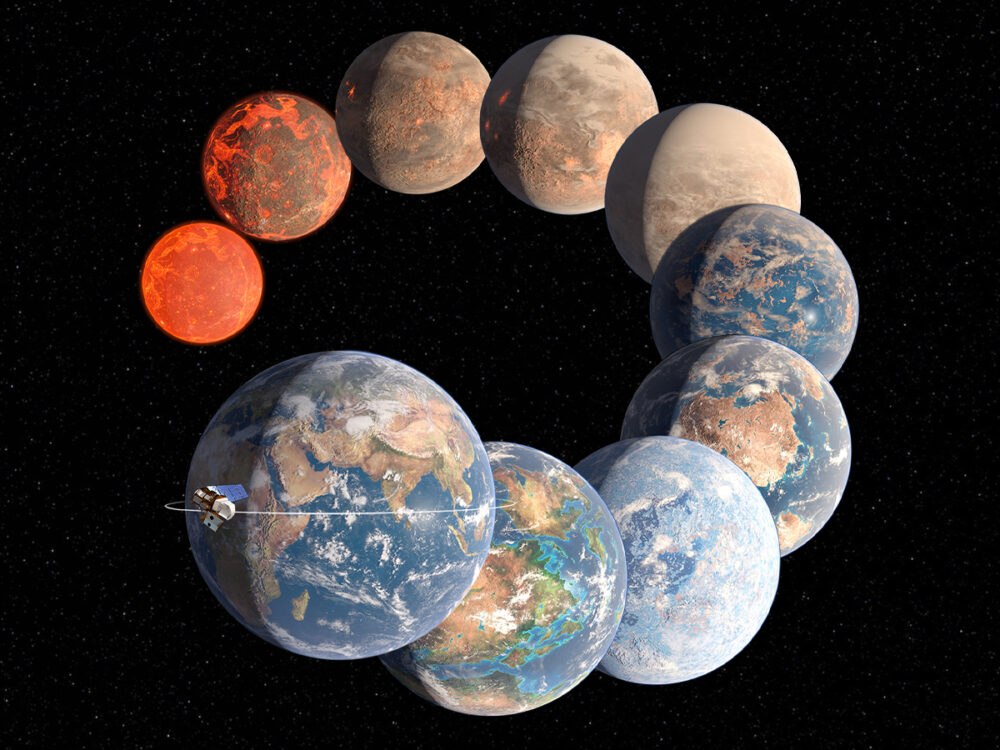 The stages of Earth as it went from a ball of hot liquid to Earth today.