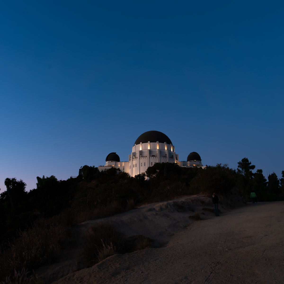 Griffith Observatory on the hilltop at twilight.