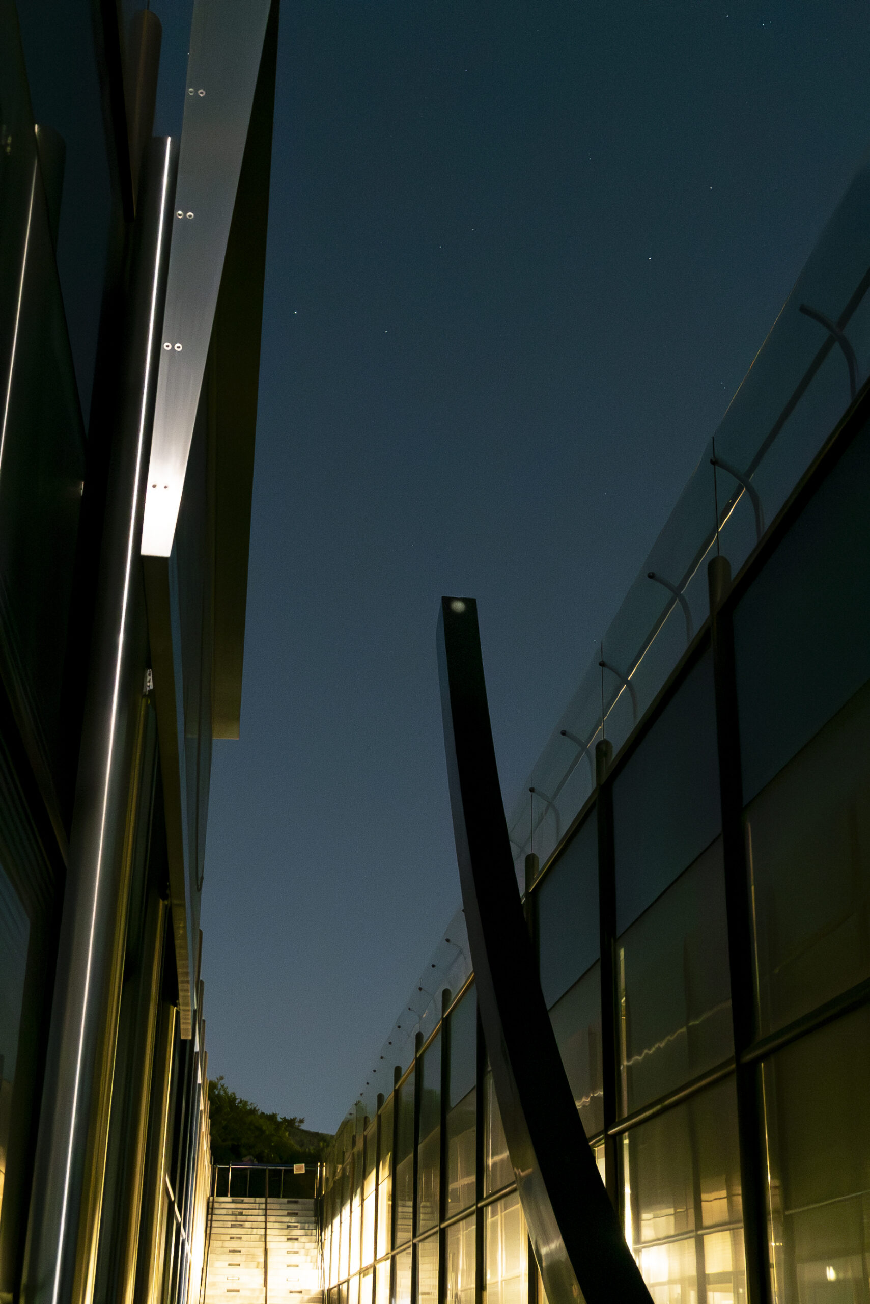 The Meridian Arc in the Gottlieb Transit Corridor at night.