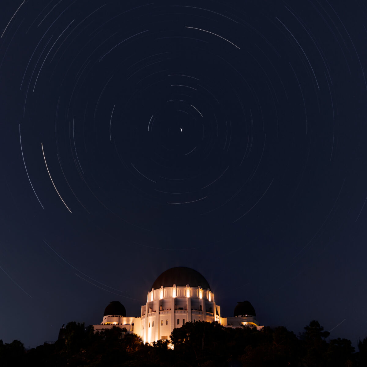 Star trails over Griffith Observatory.